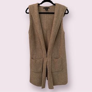 Tahari Open Front Hooded Sweater Vest Pockets Large